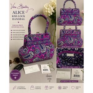 Vera Bradley Alice Kiss Lock Bag Boysenberry Paisley NWT